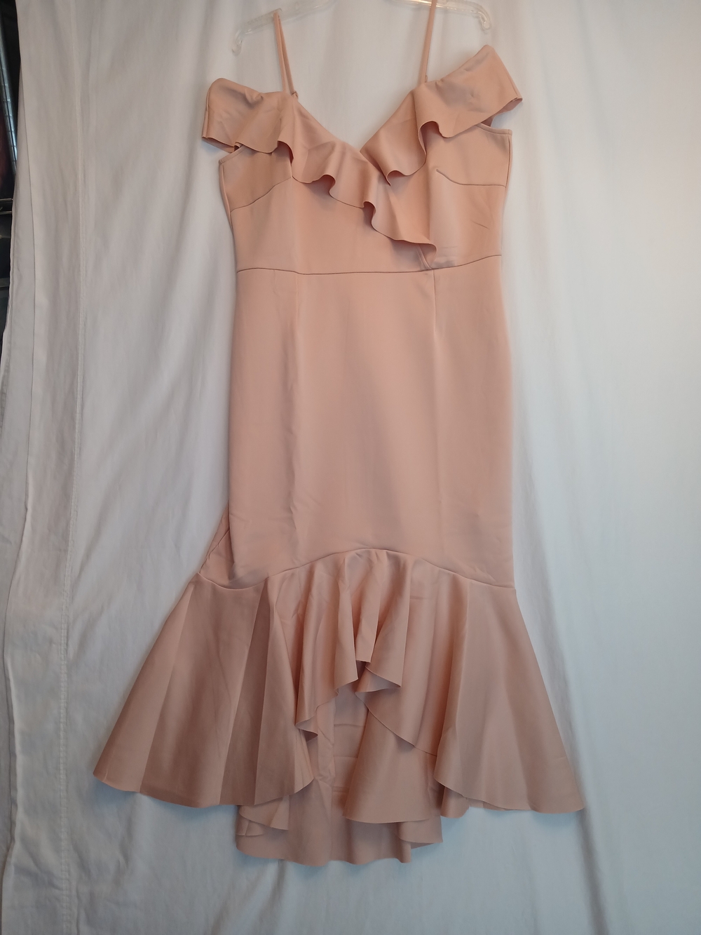 VENUS Blush Pink High-Low Off The Shoulder Ruffle Midi Dress 1X NWOT
